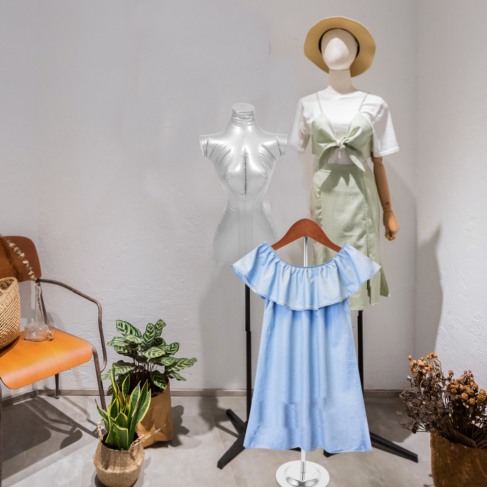 Baby Clothing Store - Stand Display Pakaian Bentuk-T dengan Ketinggian