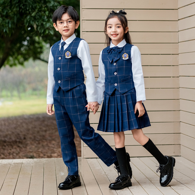 Baby Q Clothing - Setelan Kemeja Rompi Kotak-kotak Inggris Anak-anak